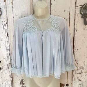 Vintage Harvey Woods Woman's Blue Lace Nightgown Lingerie Over Cover Jacket Robe
